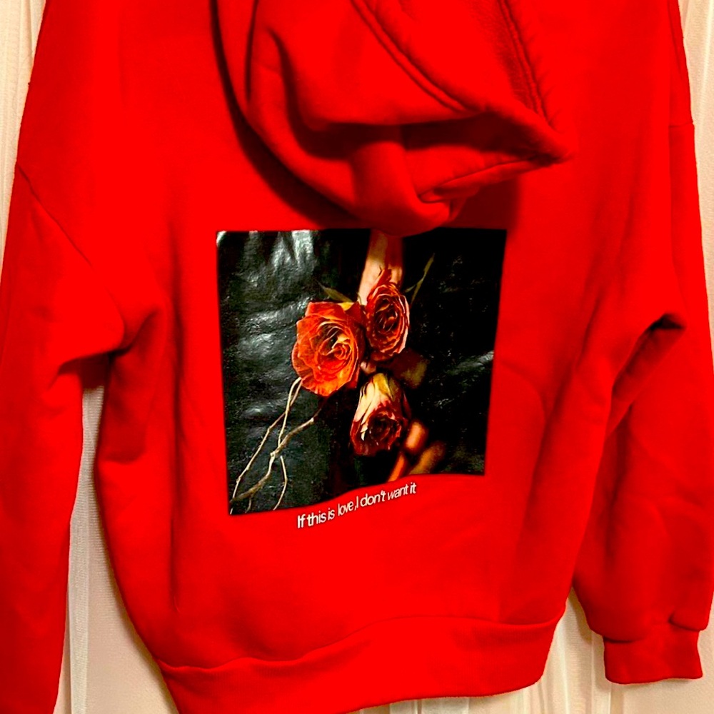Red Rose Flower Quote Zip Up Fleece Lined Hoodie/Sweater Size Small